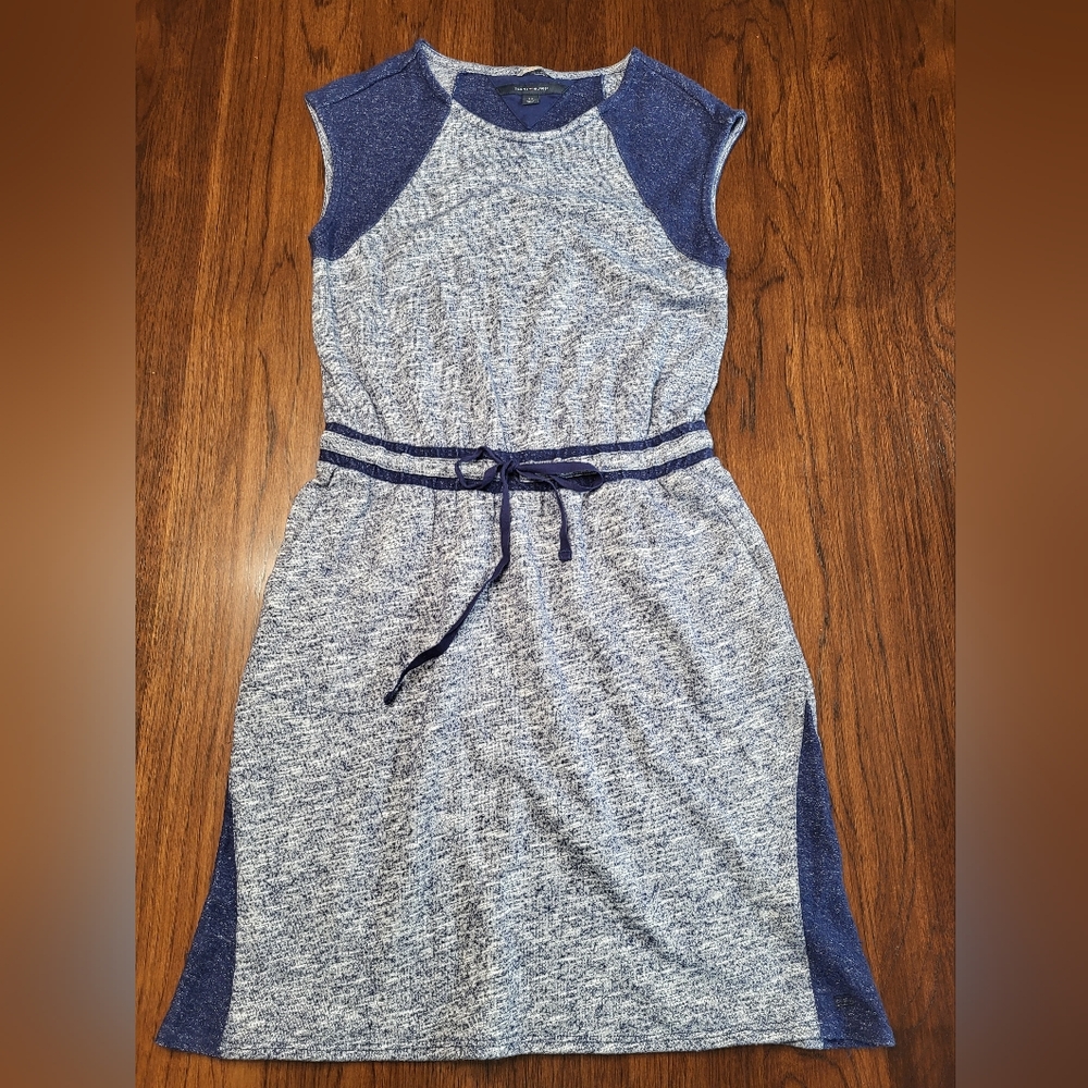 Tommy Hilfiger ATHLUXE Blue Gray Sleeveless Drawstring Casual Dress Women Small